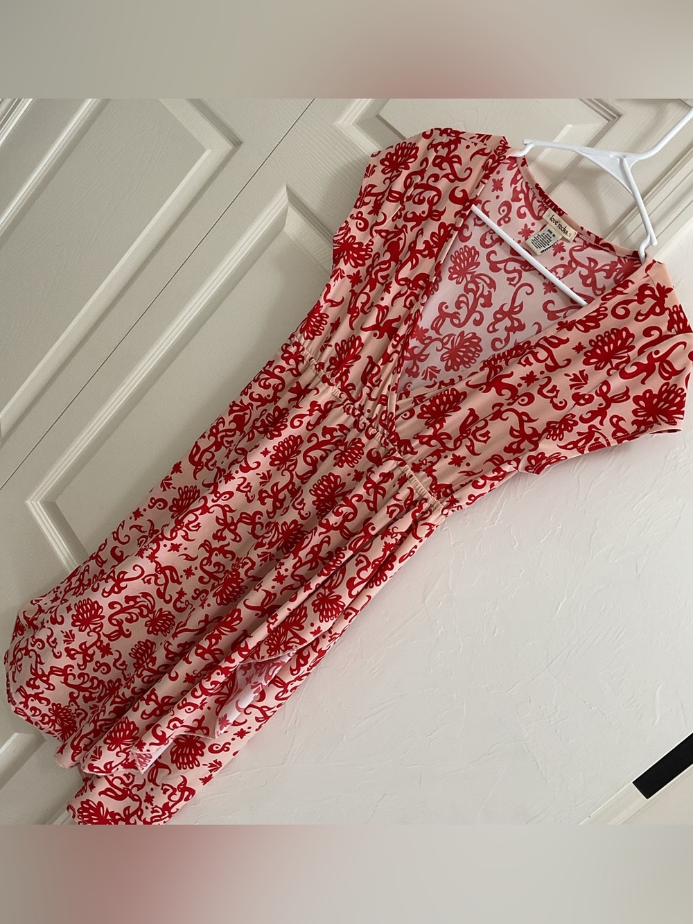 Red & Pink Party Dress V-neck w/ drop sleeves